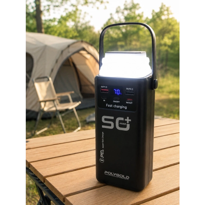 Yüksek Kapasiteli 50.000 Mah Powerbank 22,5 W Hızlı Şarj 4 Dahili Kablo Led Aydınlatma