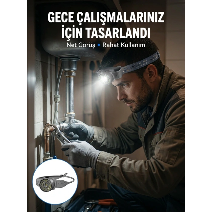Yüksek Parlaklıklı Led Kafa Feneri Gece Çalışmaları İçin Yüksek Parlaklıklı