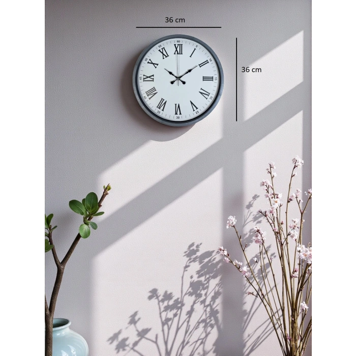 Zentime 36 Cm Gri Dekoratif Duvar Saati