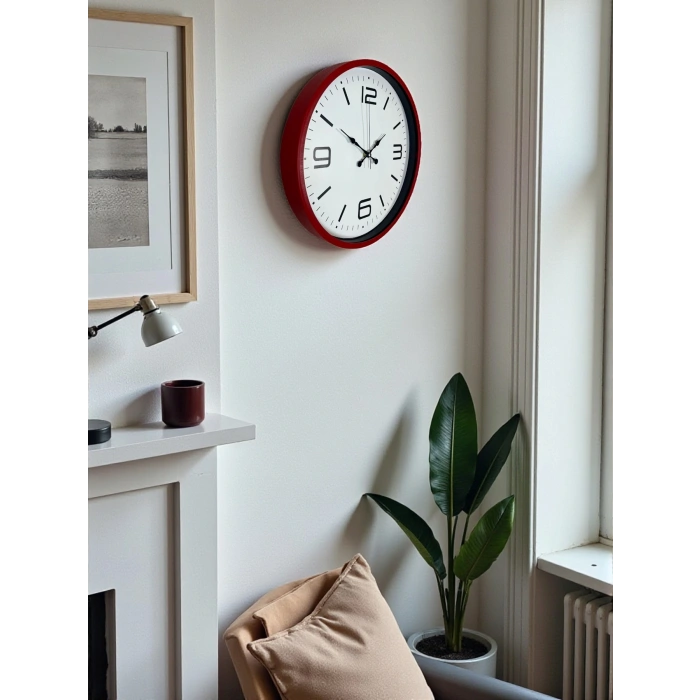 Zentime 36 Cm Kırmızı Dekoratif Duvar Saati