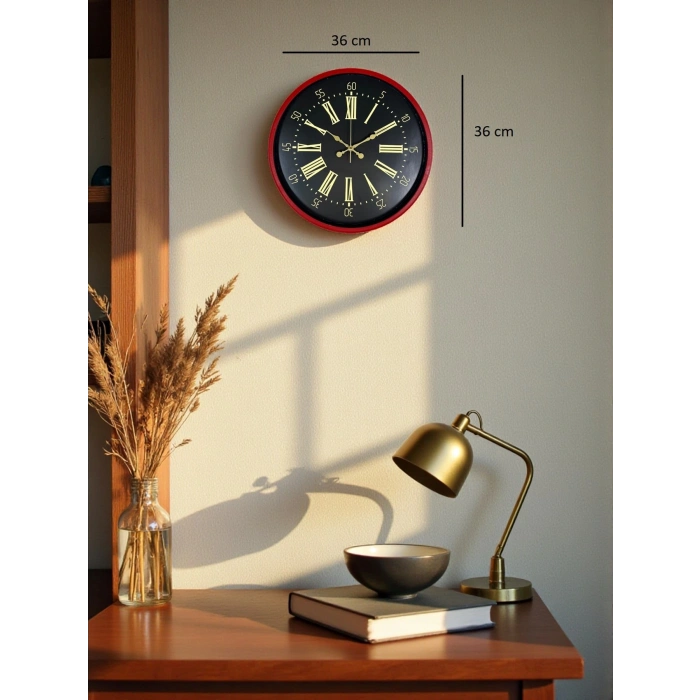 Zentime 36 Cm Kırmızı Dekoratif Duvar Saati