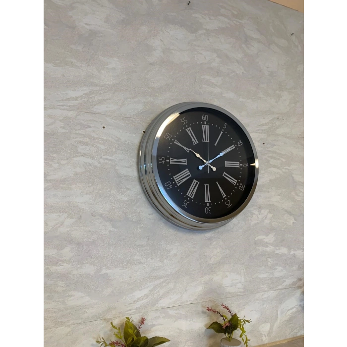 Zentime Krom Roma Rakamlı 40 Cm Metal Modern Duvar Saati