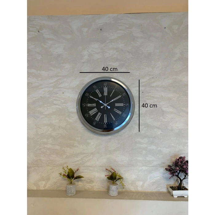 Zentime Krom Roma Rakamlı 40 Cm Metal Modern Duvar Saati