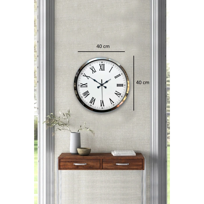 Zentime Krom Roma Rakamlı 40 Cm Metal Modern Duvar Saati