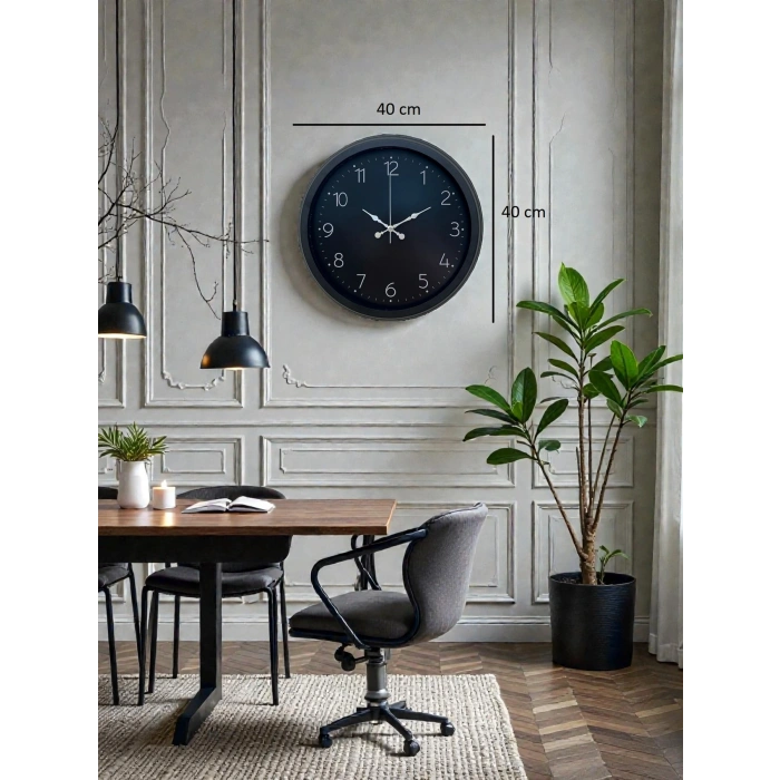 Zentime Classic Black Zarif 40 cm Metal Duvar Saati