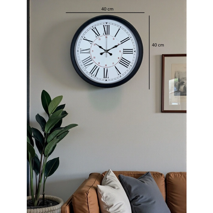 Zentime Siyah Asil Tasarım Roma Rakamlı 40 cm Metal Duvar Saati