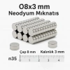 10 Adet 8x3mm Yuvarlak Neodyum Mıknatıs Güçlü Nikel Kaplamalı Kaliteli Dayanıklı Magnet