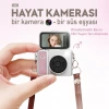 2k Mini Dijital Retro Video Kamera Flaşlı Dijital Vlog Mini Fotoğraf Makinesi Türkçe Menü Bej