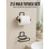 2’li Yapışkanlı Tuvalet Kağıdı Tutucu Siyah Metal Duvar Tipi Rulo Kağıtlık