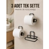 3 Adet Siyah Rulo Kağıt Tutucu Yapışkanlı Duvar Tipi Pratik Kağıtlık Seti