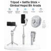 3 Eksen Telefon Gimbal Stabilizer Yapay Zeka Takipli Katlanabilir Dahili Dolgu Işıklı Video Sabitleyici