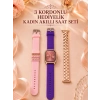 3 Kordonlu Rose Gold Kasalı Kadın Akıllı Saat Seti