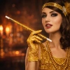 30 Cm Altın Gold Payetli  Tutacağı – 1920’ler Gatsby Parti Aksesuarı