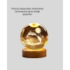 3d Yunus Desenli Kristal Küre Ahşap Tabanlı Işıklı Dekor Objesi
