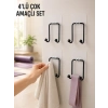 4lü Duvar Tipi Yapışkanlı Askı Pratik Ev Ve Banyo Askılık Seti