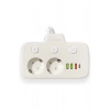 Akım Korumalı 2’li Ayrı Anahtarlı Priz, 2x Priz, 3x Usb, 1x Type-c, 2 Mt Kablo, Hızlı Şarj