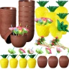 Ananas  Hindistan Cevizi Tasarımlı Pipetli Bardak Seti (6 Adet)