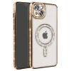 Apple İphone 15 Kılıf Joke Simli Magneticsafe Kılıf - Gold