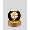 Bitki Temalı Led Işıklı Cam Küre Ahşap Standlı Modern Gece Lambası