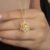 Byhodi 925 Ayar Gümüş Gold Beyaz Taşlı Lotus Çiçeği Kadın Kolye T7537 (599599)