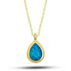 925 Ayar Gümüş Gold Damla Mavi Opal Taşlı Kadın Kolye T7733 (599599)