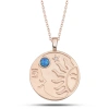 925 Ayar Gümüş Rose Opal Mavi Taşlı Ay Güneş Kadın Kolye T7617 (599599)