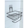 Kendiliğinden Yapışkanlı Tuvalet Kağıdı Tutacağı ve Yedek Raf - Siyah Modern Metal Tasarım