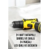 Çift Bataryalı Metal Dişli Darbeli Şarjlı Matkap Seti 24w Güç Ve 24 Parça Aksesuar