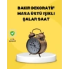 Dekoratif Bronz Renk Metal Alarmlı Masa Üstü Saat Klasik Tasarım