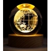 Dekoratif Dünya Tasarımlı Ahşap Altlıklı Işıklı Cam Küre Büyük Boy Cam:8cm Ahşap:2cm