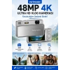 Dijital Kamera 4k Hd 48mp 16x Zoom Flaşlı Kayar Retro Video Kamera 2.8’’ Ekran 64gb Sd Kart Hediyeli Gümüş
