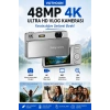 Dijital Kamera 4k Hd 48mp 16x Zoom Flaşlı Kayar Retro Video Kamera 2.8’’ Ekran 64gb Sd Kart Hediyeli Gümüş