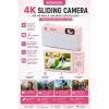 Dijital Kamera 4k Hd 48mp 16x Zoom Flaşlı Kayar Retro Video Kamera 2.8’’ Ekran 64gb Sd Kart Hediyeli Pembe