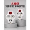 Direkt Duvar Prizine Takılan 3’lü Priz Adaptörü Anahtarlı Priz Çoklayıcı 2 Adet