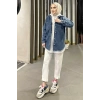 Koyu Mavi Kar Yıkama Püskül Detay Kot Ceket Oversize