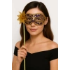Lüks Taşlı Saplı Maskeli Balo Maskesi Mor Renk 35 Cm