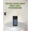 Powerbank Solar Fenerli Çoklu Kablolu Taşınabilir Şarj Aleti