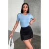 Rahat Ve Şık Kısa Kollu Bisiklet Yaka Likralı Viskon Penye Body Bebe Mavisi