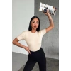 Rahat Ve Şık Kısa Kollu Bisiklet Yaka Likralı Viskon Penye Body Bej