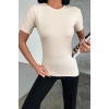 Rahat Ve Şık Kısa Kollu Bisiklet Yaka Likralı Viskon Penye Body Bej