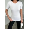 Rahat Ve Şık Kısa Kollu Bisiklet Yaka Likralı Viskon Penye Body Beyaz