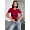 Rahat Ve Şık Kısa Kollu Bisiklet Yaka Likralı Viskon Penye Body Bordo