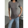 Rahat Ve Şık Kısa Kollu Bisiklet Yaka Likralı Viskon Penye Body Füme