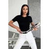 Rahat Ve Şık Kısa Kollu Bisiklet Yaka Likralı Viskon Penye Body Siyah