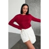 Rahat Ve Şık Uzun Kollu Bisiklet Yaka Likralı Viskon Penye Body Bordo
