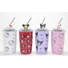 Sanrio Hello Kitty Ve Kuromi Figürlü Isı Muhafazalı Metal Pipetli Çelik Kupa