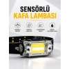Sensör Kontrollü Şarjlı Beyaz Led Kafa Lambası Ve El Feneri
