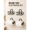 Siyah 4 Adet Metal Tuvalet Kağıdı Tutucu Kendinden Yapışkanlı Delmeden Montaj Banyo Askısı