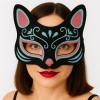 Siyah Renk Süet Kaplama Üzeri Mavi Kırmızı Simli Kedi Maskesi 17x14 Cm