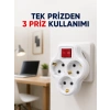 Tek Prizi 3’lü Yapan Anahtarlı Priz Adaptörü Topraklı Priz Çoğaltıcı